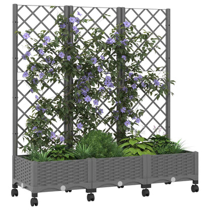 Garden Planter with Trellis&Wheels Light Grey PP