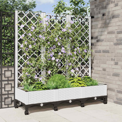 Garden Planter with Trellis&Wheels White 120 x 40 x 131.5 cm PP