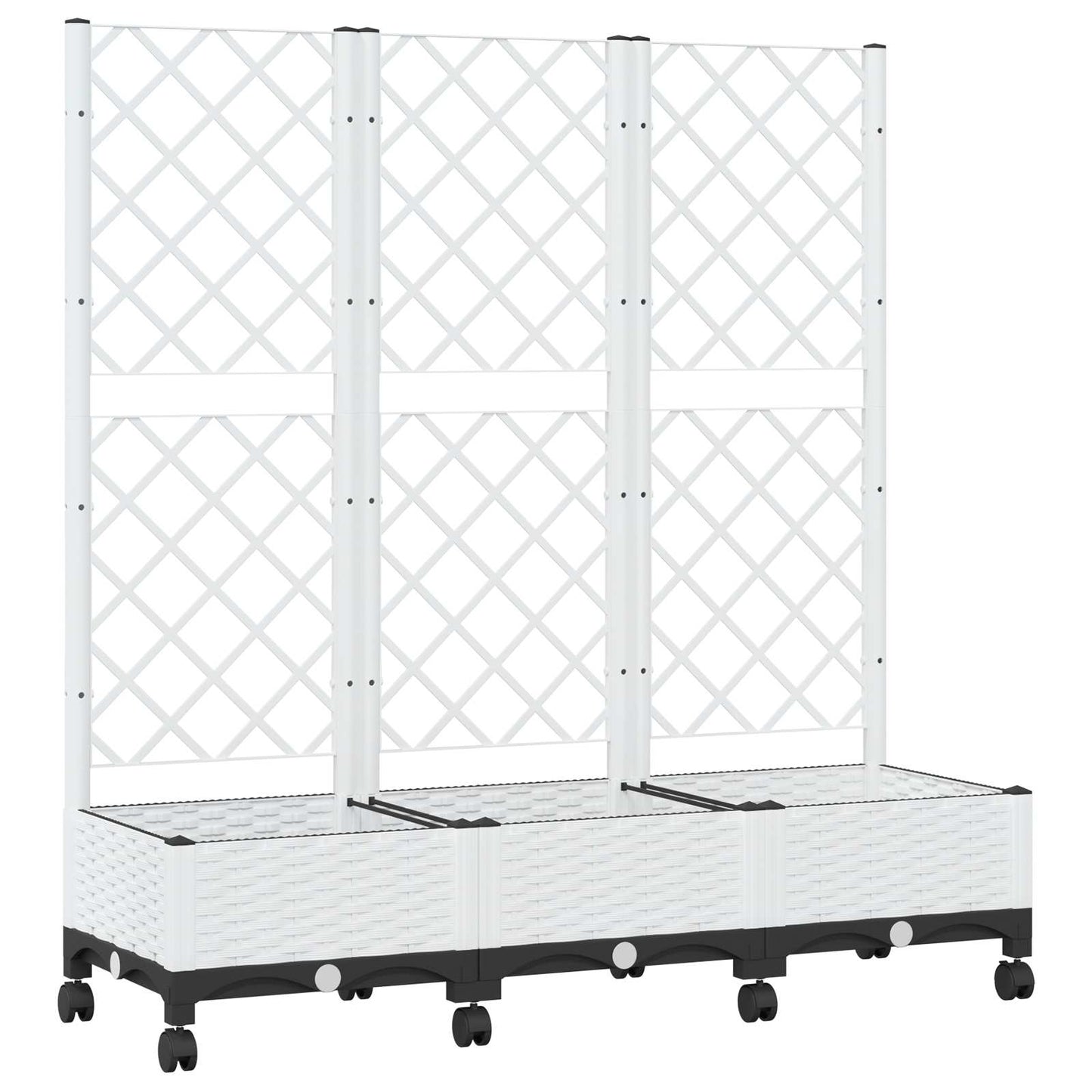 Garden Planter with Trellis&Wheels White 120 x 40 x 131.5 cm PP