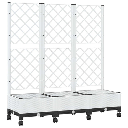 Garden Planter with Trellis&Wheels White 120 x 40 x 131.5 cm PP