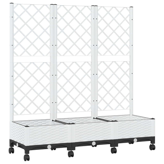 Garden Planter with Trellis&Wheels White 120 x 40 x 131.5 cm PP