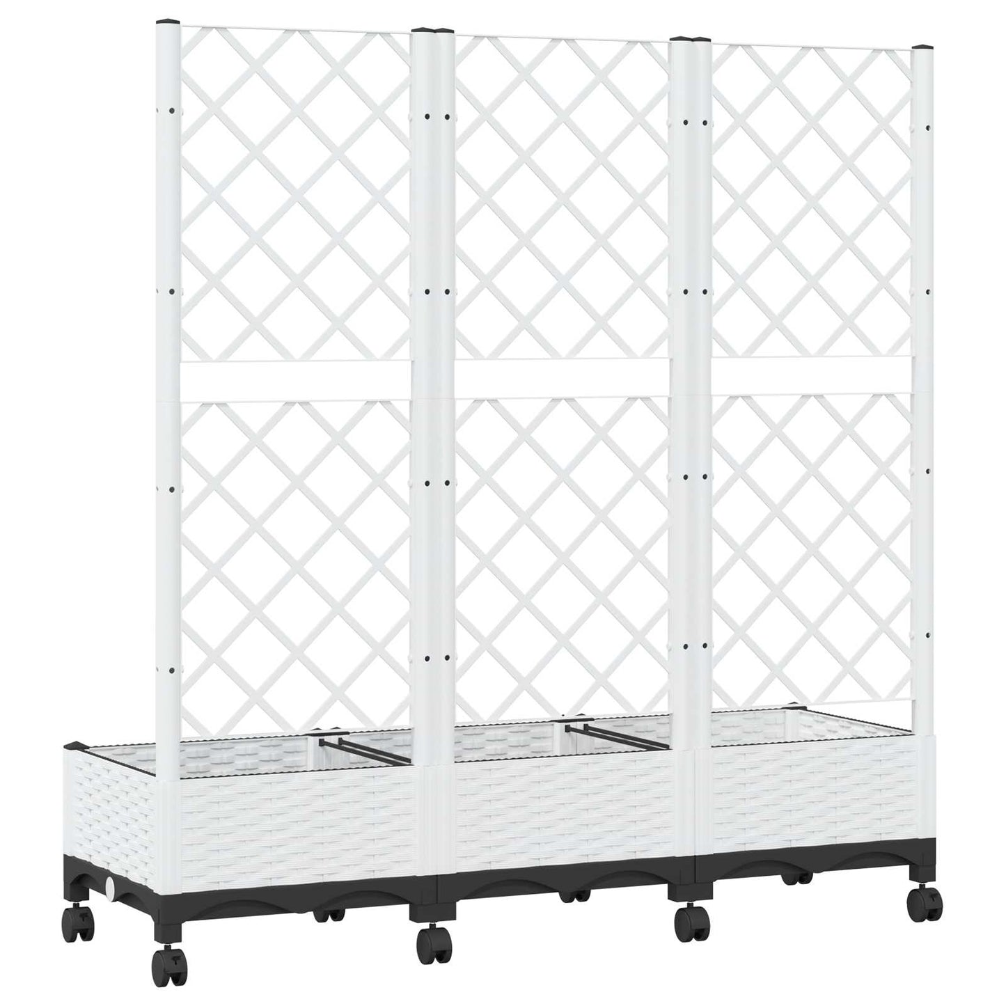 Garden Planter with Trellis&Wheels White 120 x 40 x 131.5 cm PP