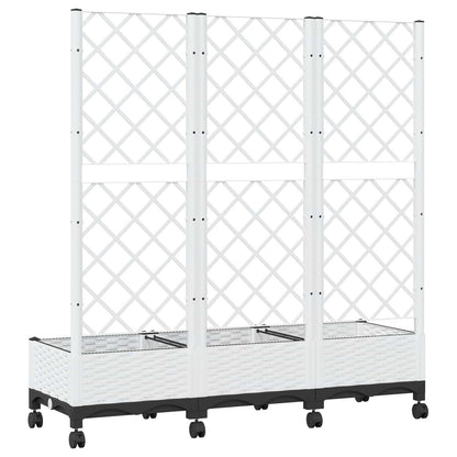 Garden Planter with Trellis&Wheels White 120 x 40 x 131.5 cm PP