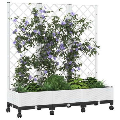 Garden Planter with Trellis&Wheels White 120 x 40 x 131.5 cm PP