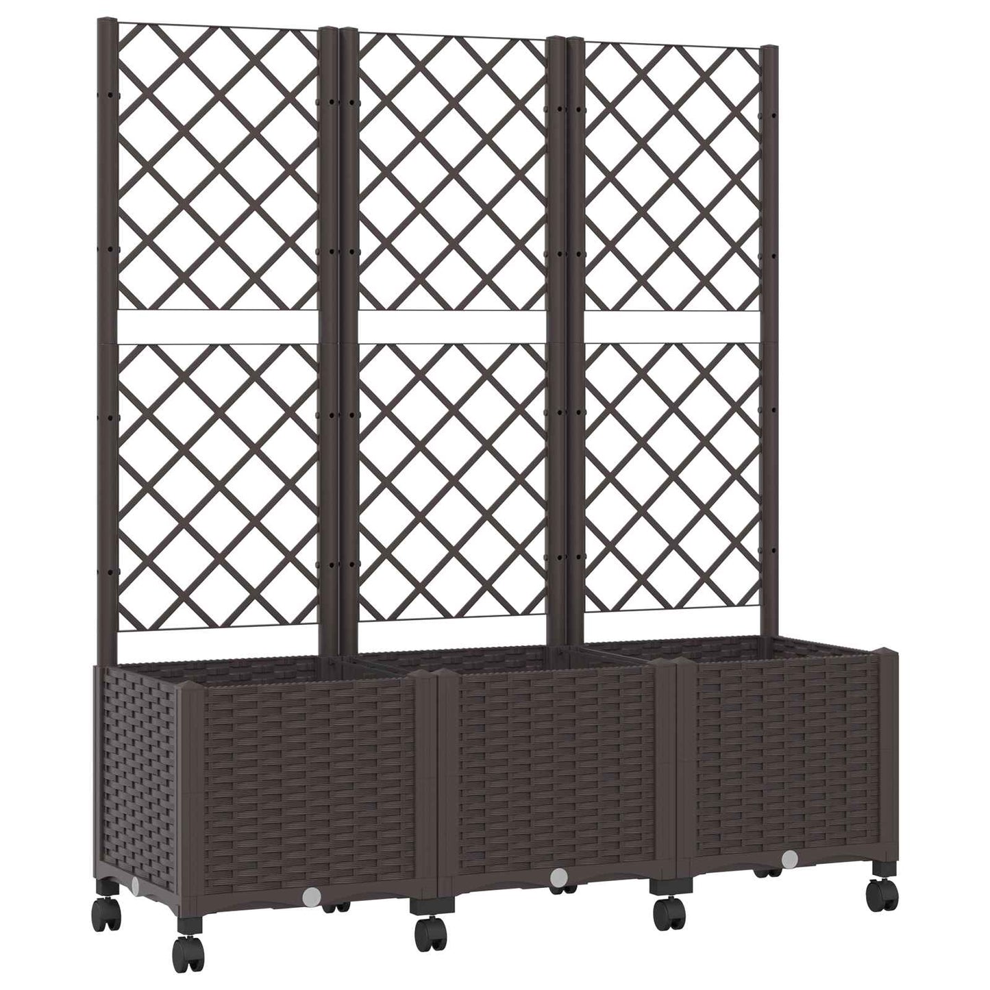 Garden Planter with Trellis&Wheels Brown 120 x 40 x 146 cm PP