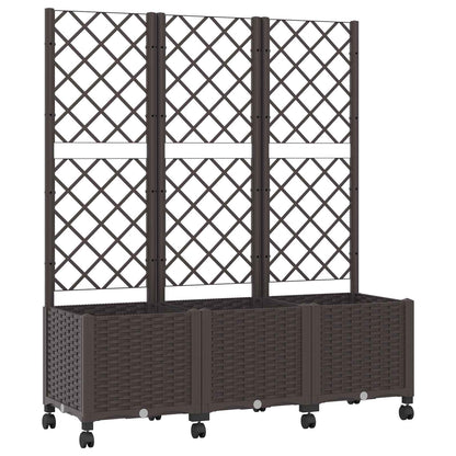Garden Planter with Trellis&Wheels Brown 120 x 40 x 146 cm PP