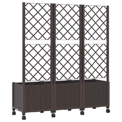 Garden Planter with Trellis&Wheels Brown 120 x 40 x 146 cm PP