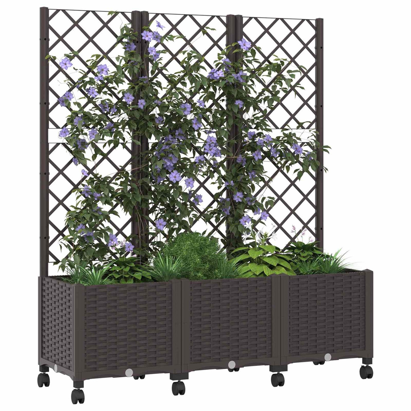 Garden Planter with Trellis&Wheels Brown 120 x 40 x 146 cm PP