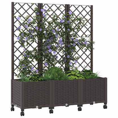 Garden Planter with Trellis&Wheels Brown 120 x 40 x 146 cm PP