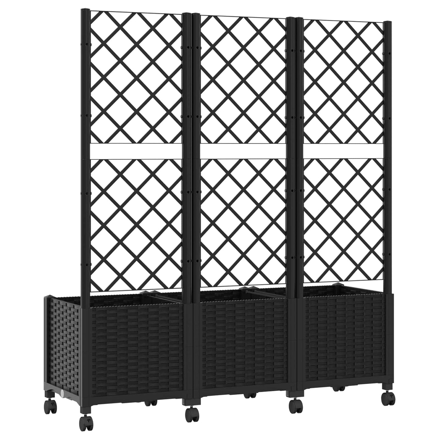 Garden Planter with Trellis&Wheels Black 120 x 40 x 146 cm PP