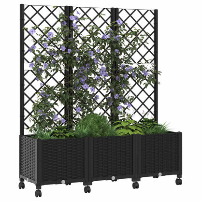 Garden Planter with Trellis&Wheels Black 120 x 40 x 146 cm PP