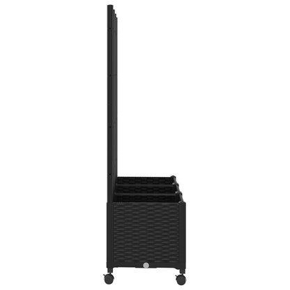 Garden Planter with Trellis&Wheels Black 120 x 40 x 146 cm PP