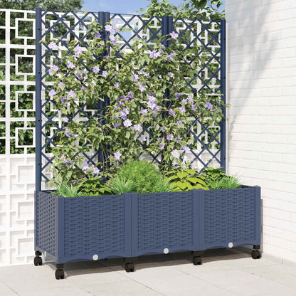 Garden Planter with Trellis&Wheels Blue Grey 120 x 40 x 146 cm