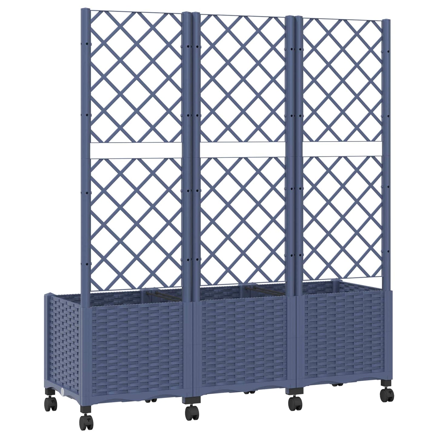 Garden Planter with Trellis&Wheels Blue Grey 120 x 40 x 146 cm
