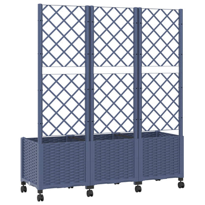 Garden Planter with Trellis&Wheels Blue Grey 120 x 40 x 146 cm