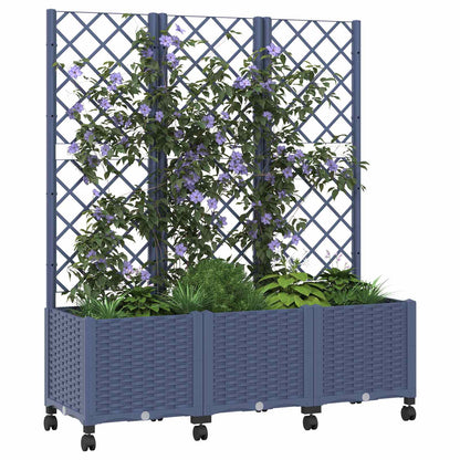 Garden Planter with Trellis&Wheels Blue Grey 120 x 40 x 146 cm