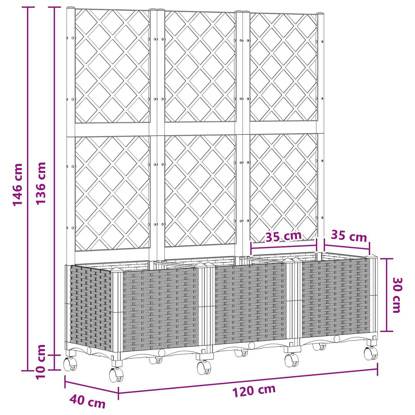 Garden Planter with Trellis&Wheels Blue Grey 120 x 40 x 146 cm