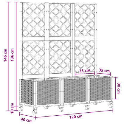 Garden Planter with Trellis&Wheels Blue Grey 120 x 40 x 146 cm