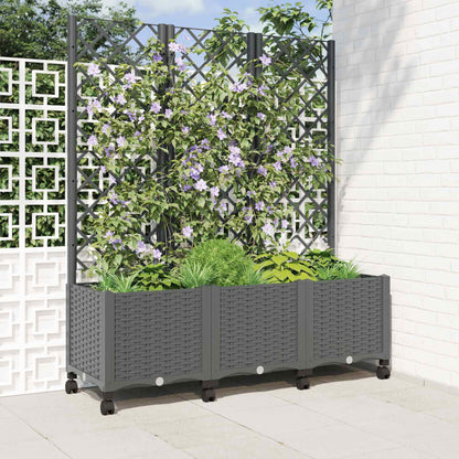 Garden Planter with Trellis&Wheels Light Grey 120 x 40 x 146 cm