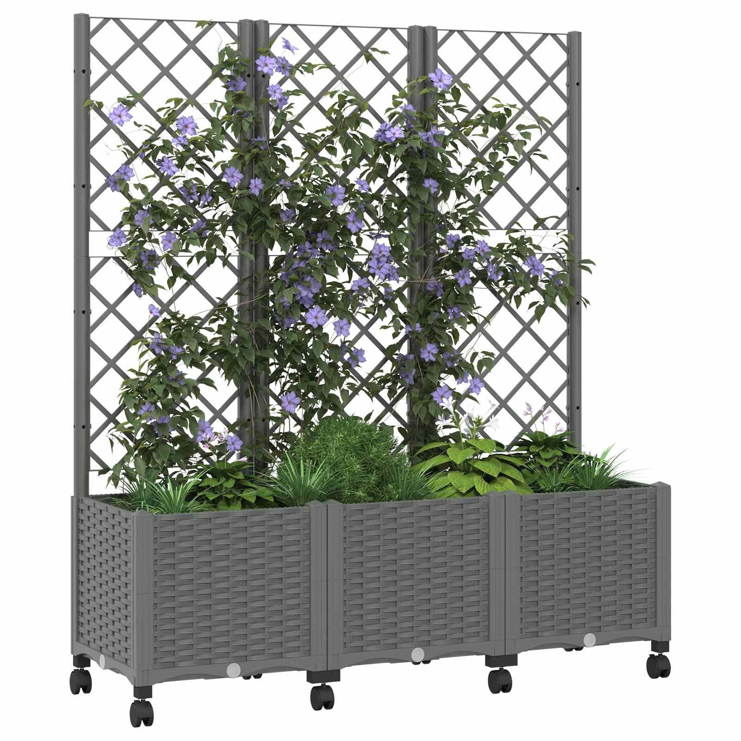 Garden Planter with Trellis&Wheels Light Grey 120 x 40 x 146 cm