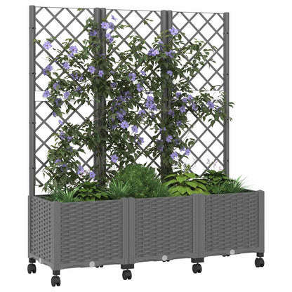 Garden Planter with Trellis&Wheels Light Grey 120 x 40 x 146 cm