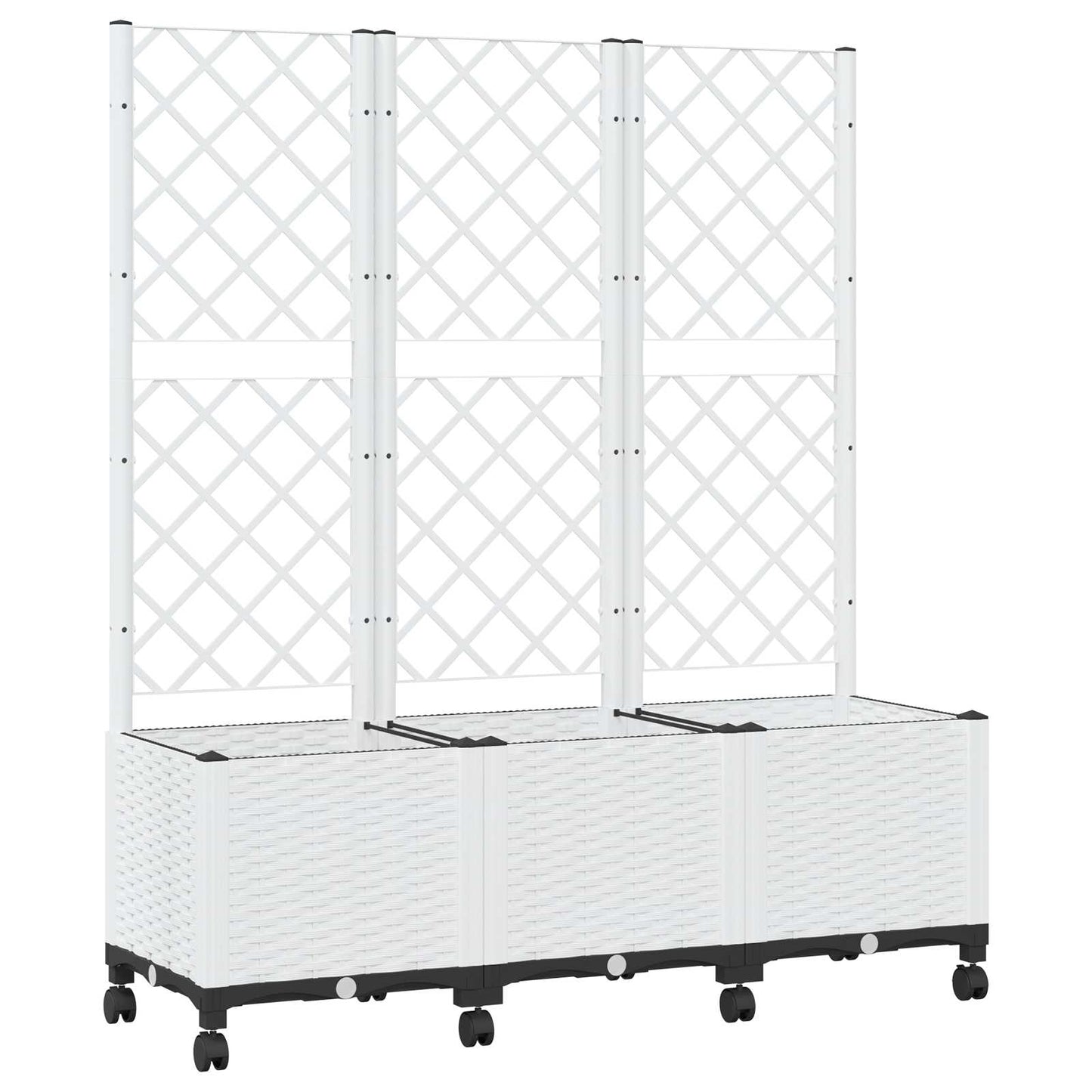 Garden Planter with Trellis&Wheels White 120 x 40 x 146 cm PP