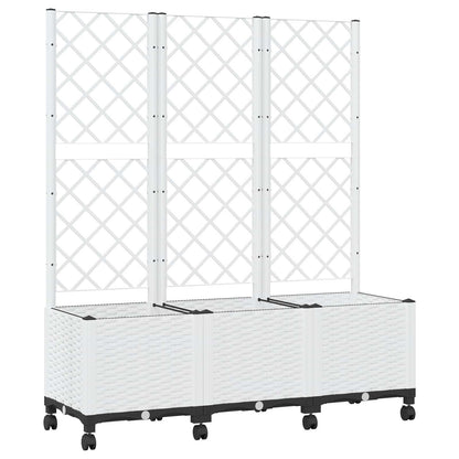 Garden Planter with Trellis&Wheels White 120 x 40 x 146 cm PP