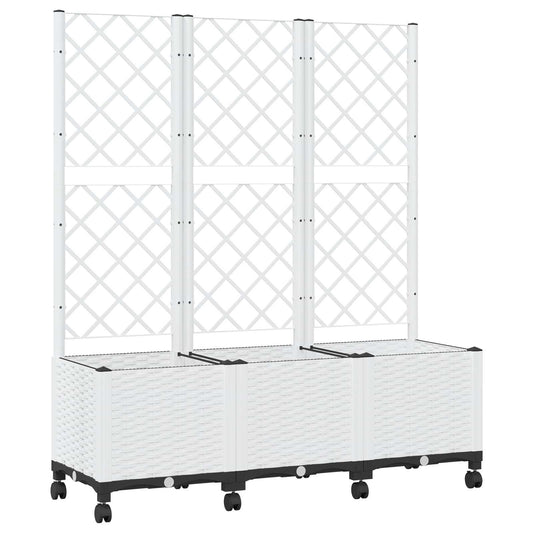 Garden Planter with Trellis&Wheels White 120 x 40 x 146 cm PP