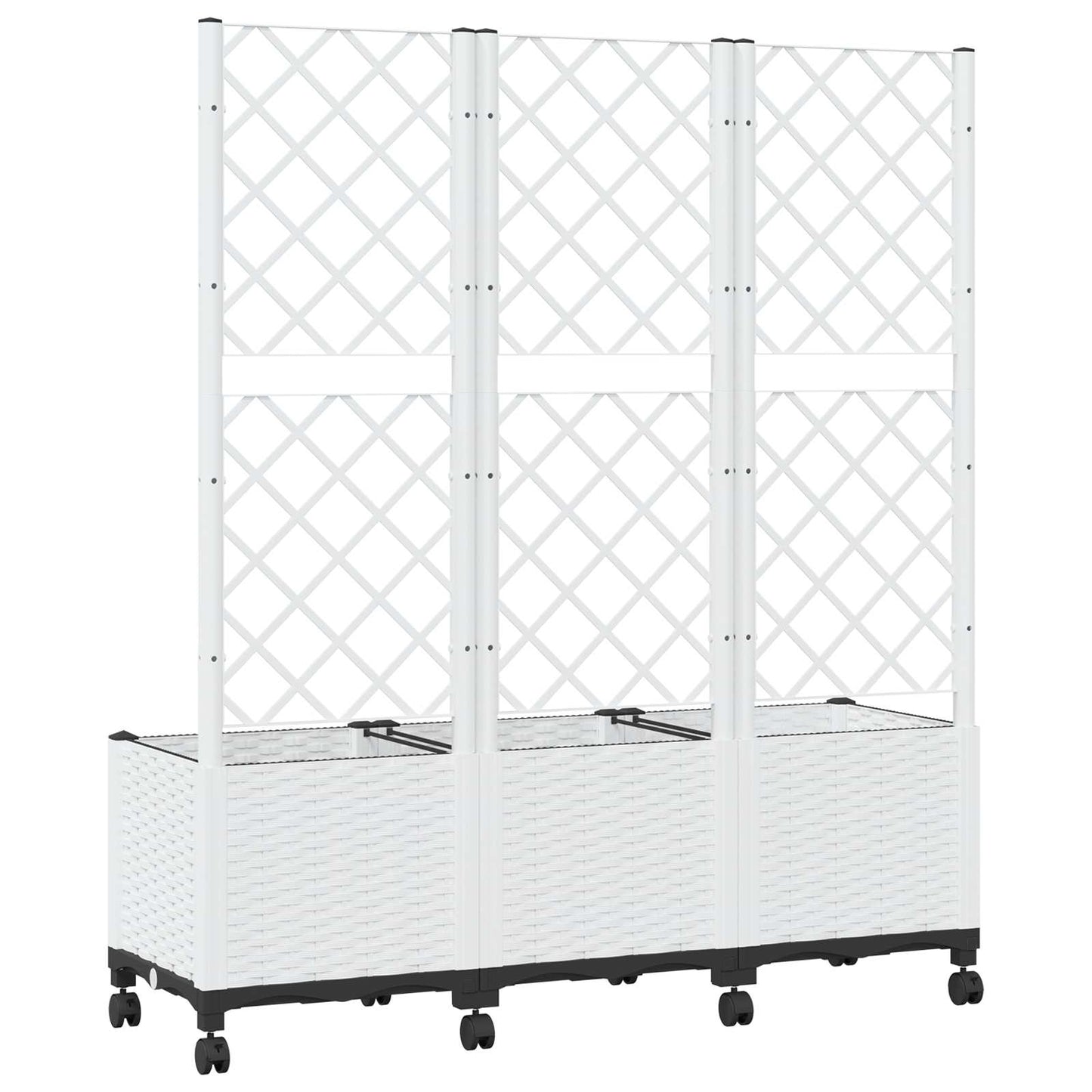 Garden Planter with Trellis&Wheels White 120 x 40 x 146 cm PP