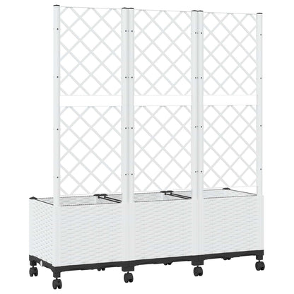 Garden Planter with Trellis&Wheels White 120 x 40 x 146 cm PP