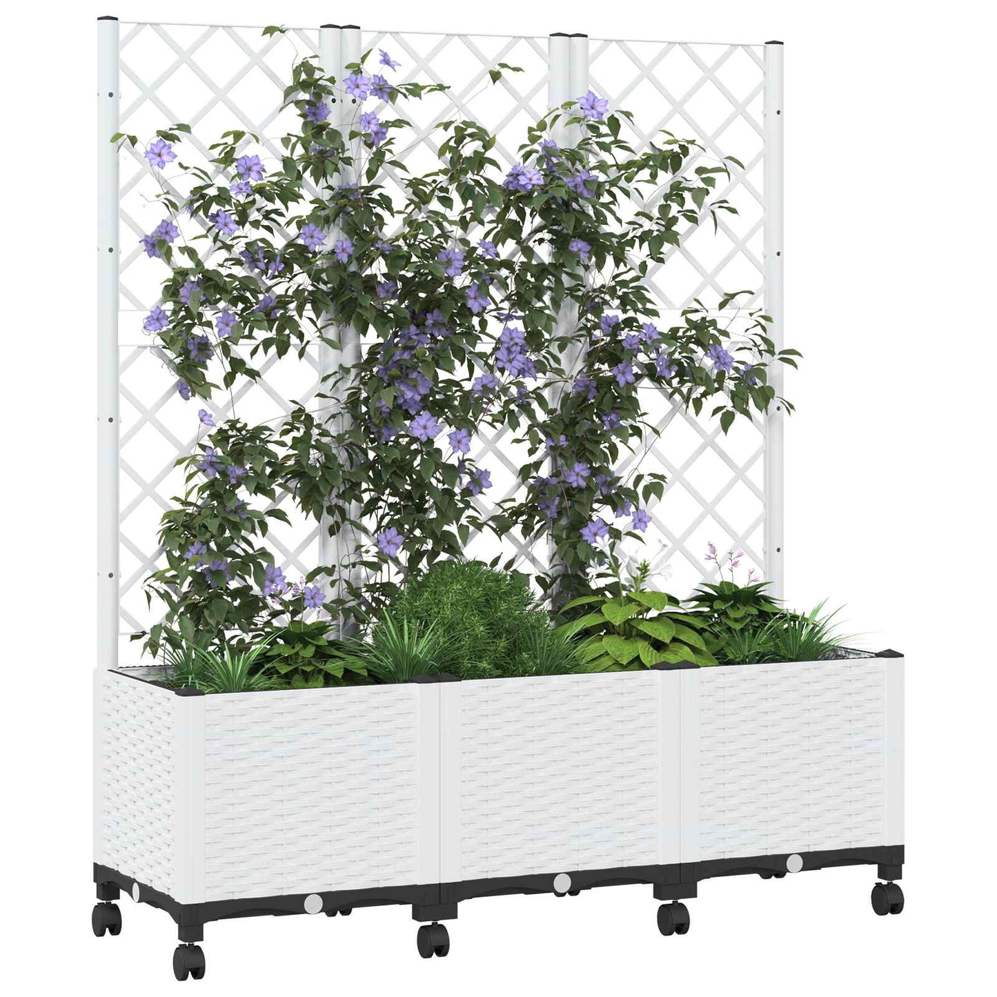 Garden Planter with Trellis&Wheels White 120 x 40 x 146 cm PP