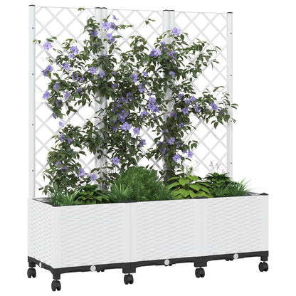 Garden Planter with Trellis&Wheels White 120 x 40 x 146 cm PP