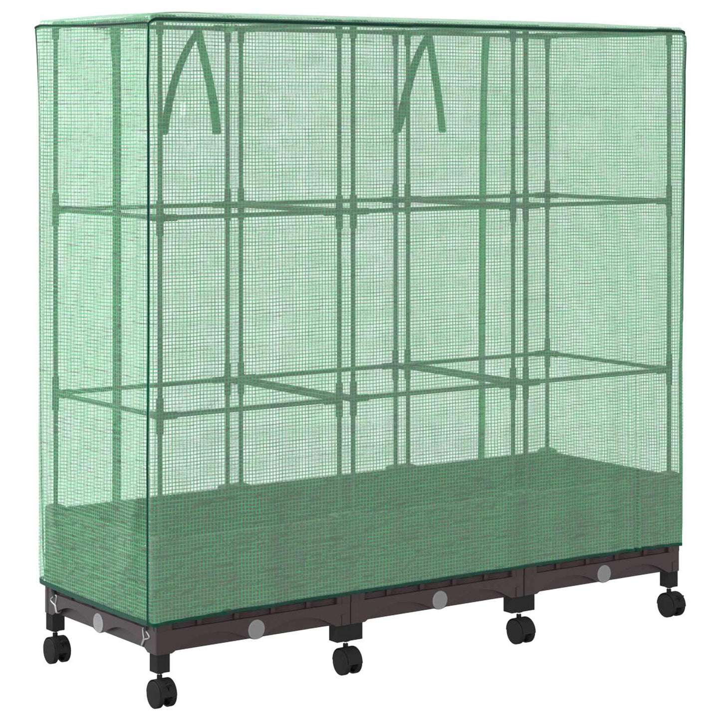 Garden Planter with Greenhouse Cover&Wheels 3 pcs Brown PP