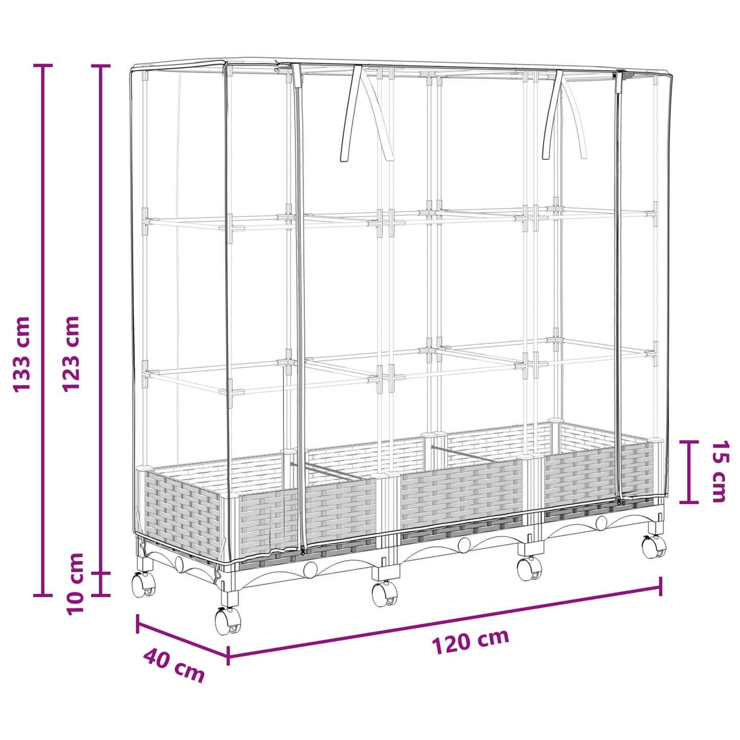 Garden Planter with Greenhouse Cover&Wheels 3 pcs Brown PP