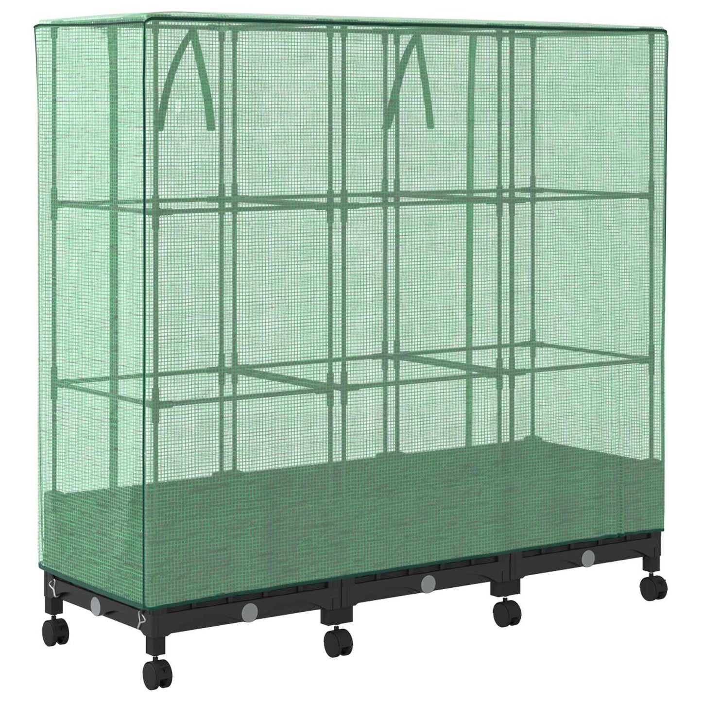 Garden Planter with Greenhouse Cover&Wheels 3 pcs Black PP