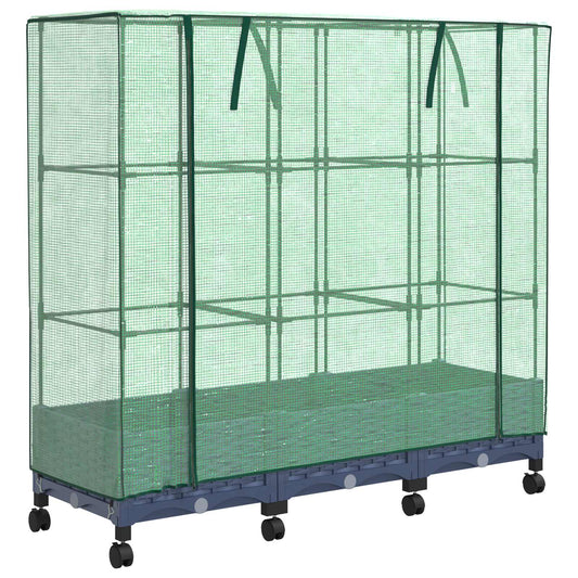 Garden Planter with Greenhouse Cover&Wheels 3 pcs Blue Grey PP
