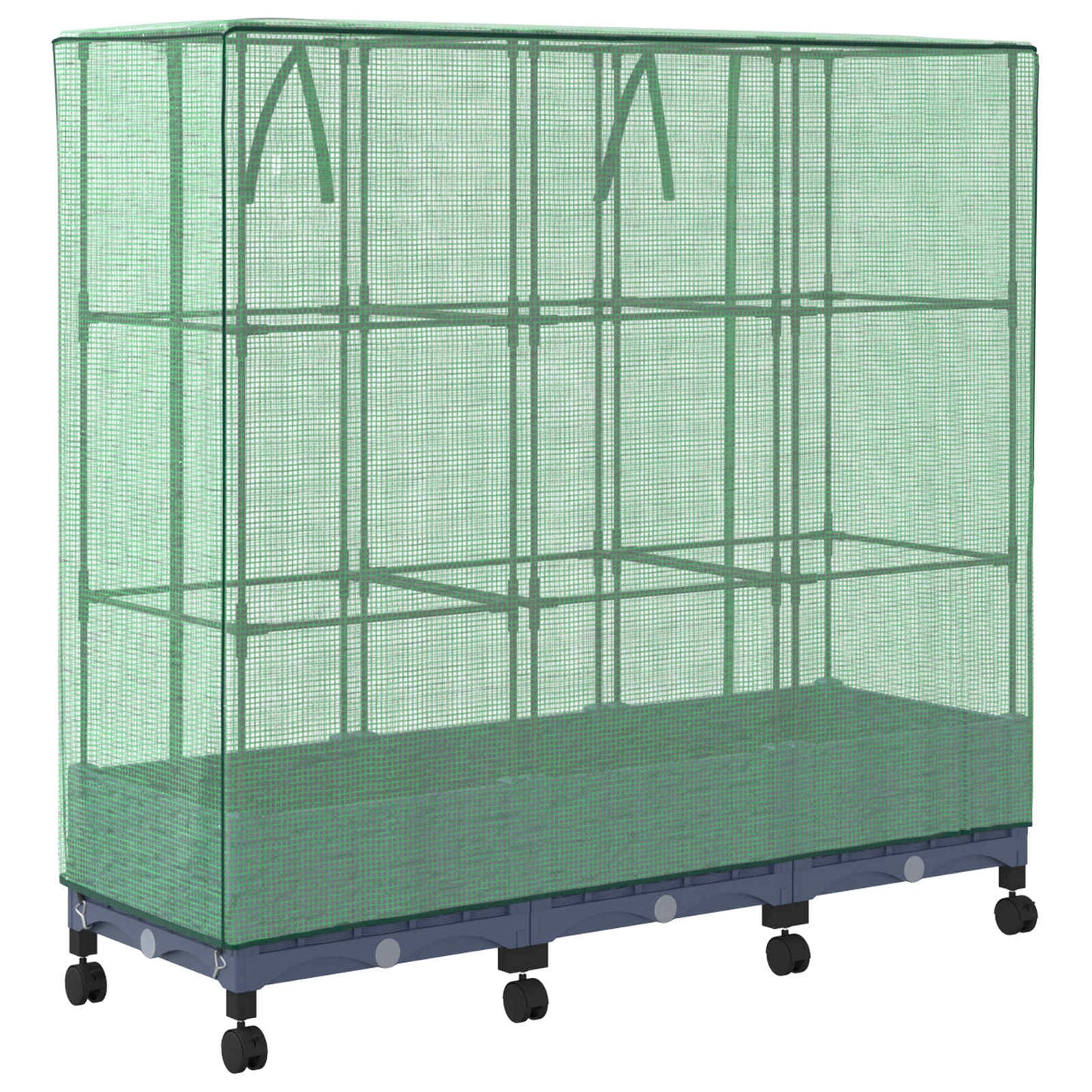 Garden Planter with Greenhouse Cover&Wheels 3 pcs Blue Grey PP