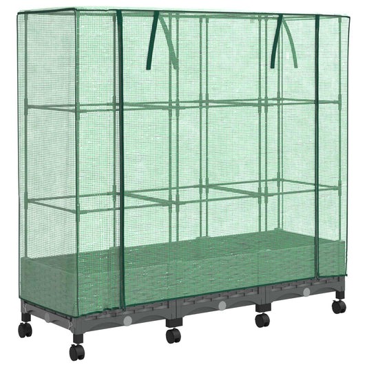 Garden Planter with Greenhouse Cover&Wheels 3 pcs Light Grey PP