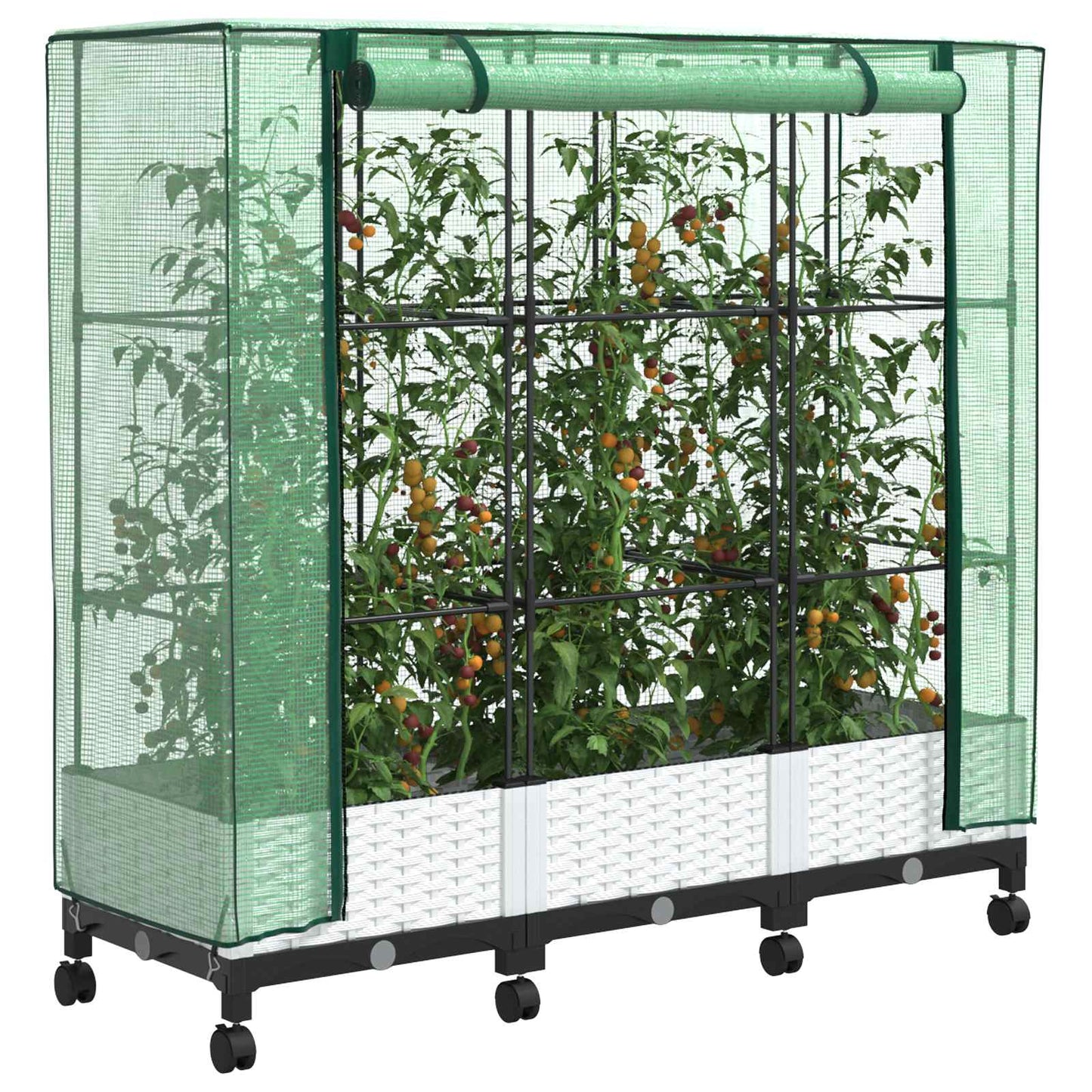 Garden Planter with Greenhouse Cover&Wheels 3 pcs White PP