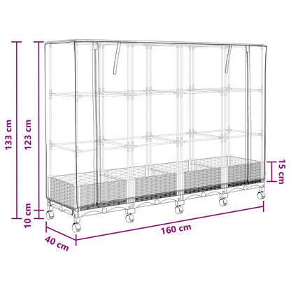 Garden Planter with Greenhouse Cover&Wheels 3 pcs White PP