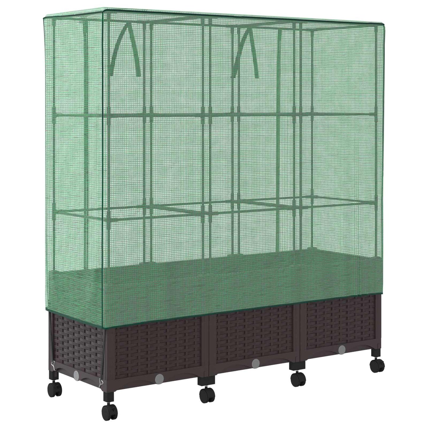Garden Planter with Greenhouse Cover&Wheels 3 pcs Brown PP