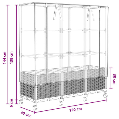 Garden Planter with Greenhouse Cover&Wheels 3 pcs Black PP