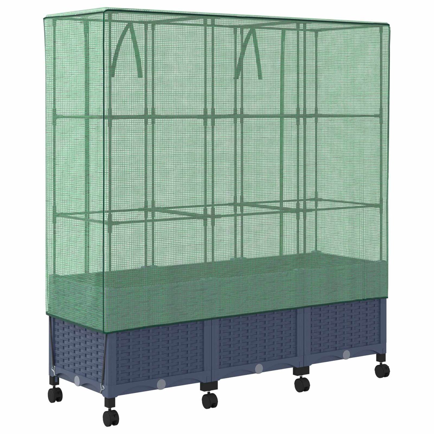 Garden Planter with Greenhouse Cover&Wheels 3 pcs Blue Grey PP