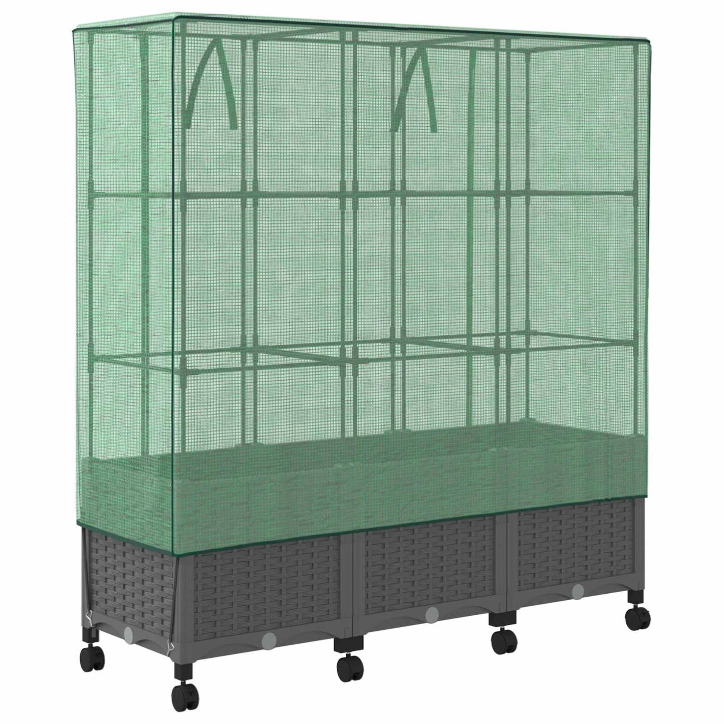 Garden Planter with Greenhouse Cover&Wheels 3 pcs Light Grey PP