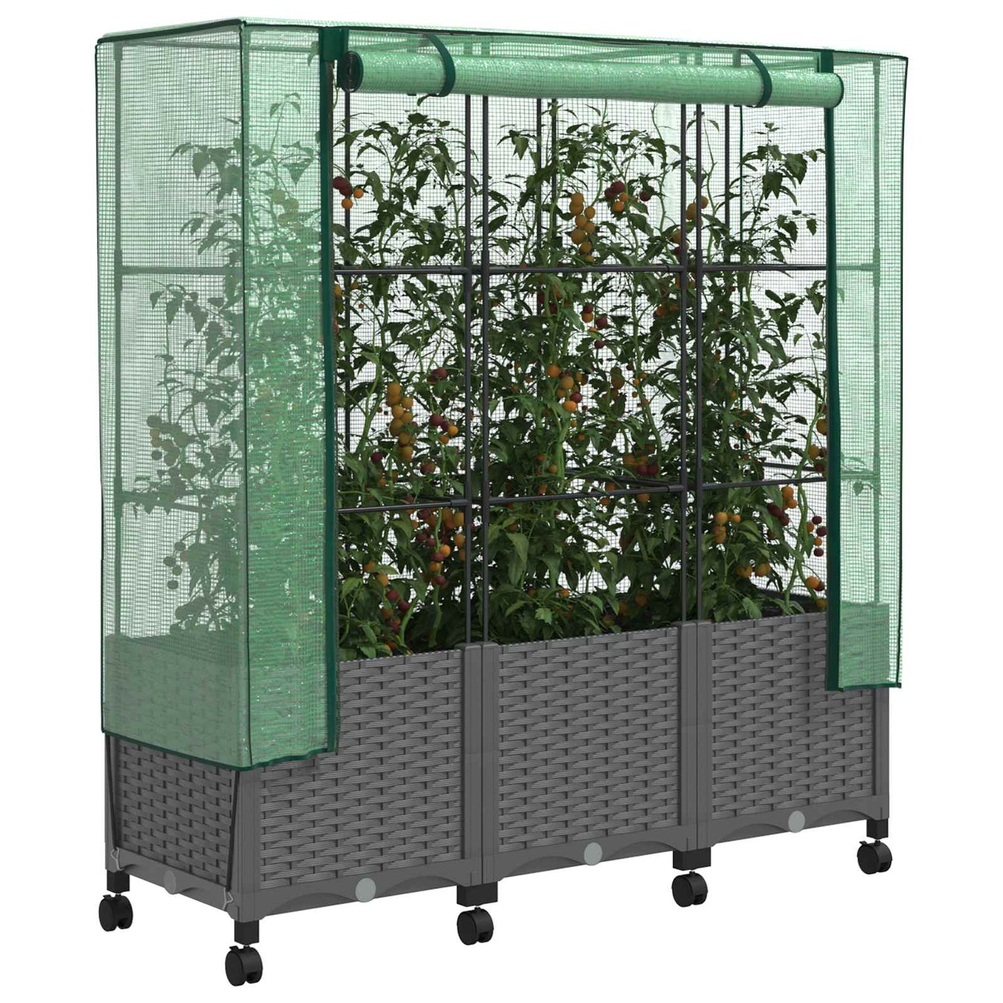 Garden Planter with Greenhouse Cover&Wheels 3 pcs Light Grey PP