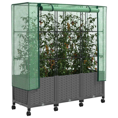 Garden Planter with Greenhouse Cover&Wheels 3 pcs Light Grey PP