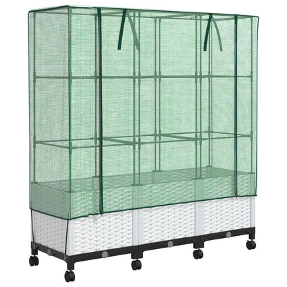 Garden Planter with Greenhouse Cover&Wheels 3 pcs White PP