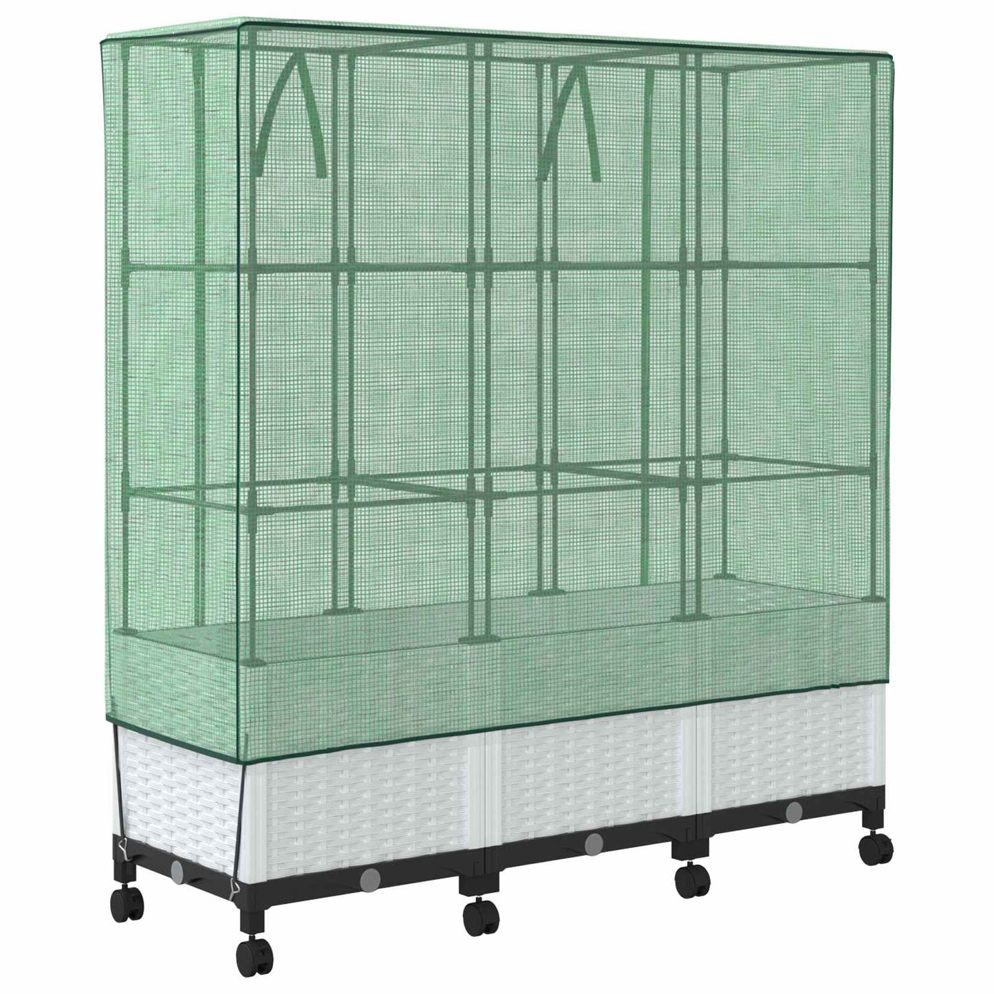 Garden Planter with Greenhouse Cover&Wheels 3 pcs White PP