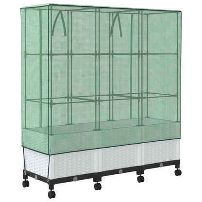Garden Planter with Greenhouse Cover&Wheels 3 pcs White PP
