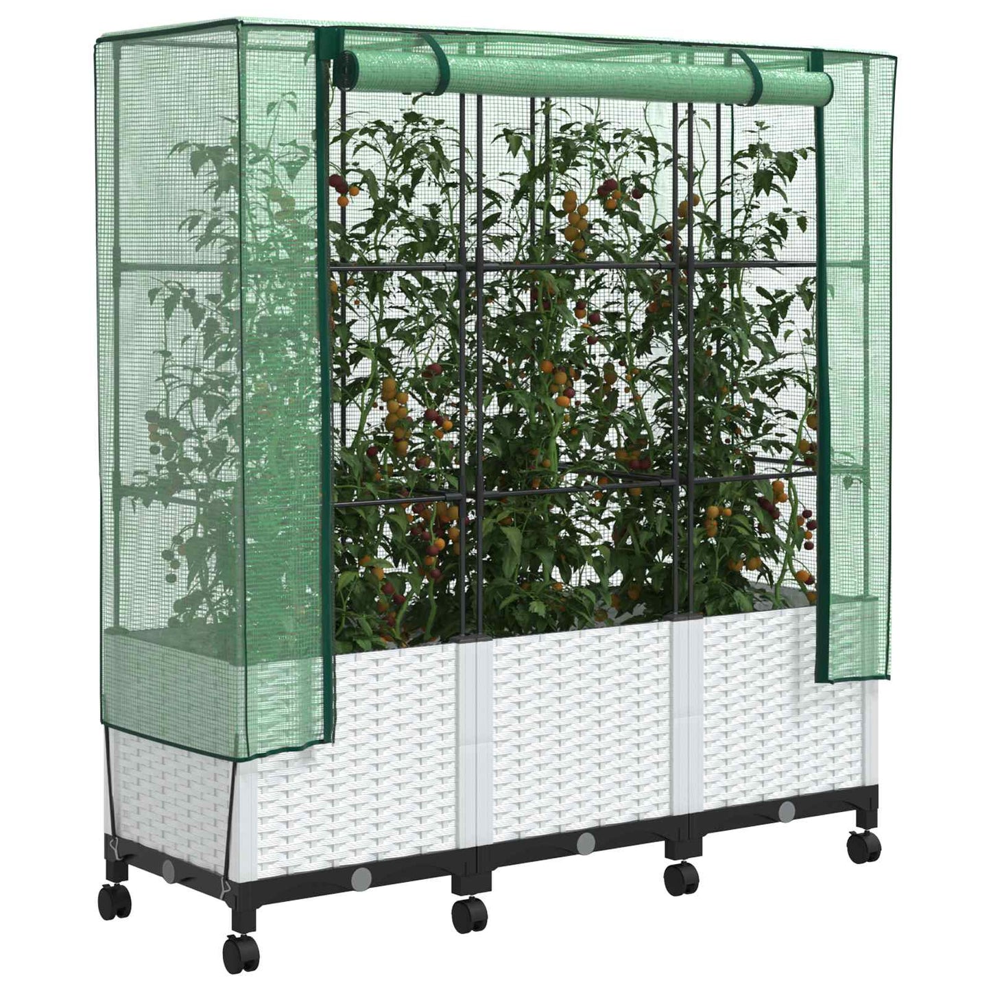 Garden Planter with Greenhouse Cover&Wheels 3 pcs White PP